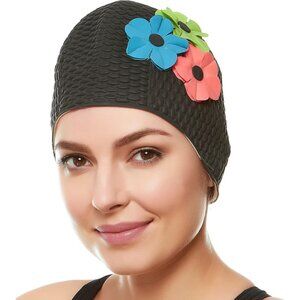 Beemo Latex Swimming Cap for Women Shield Hair from Damage- Black/PinkGreenWhite